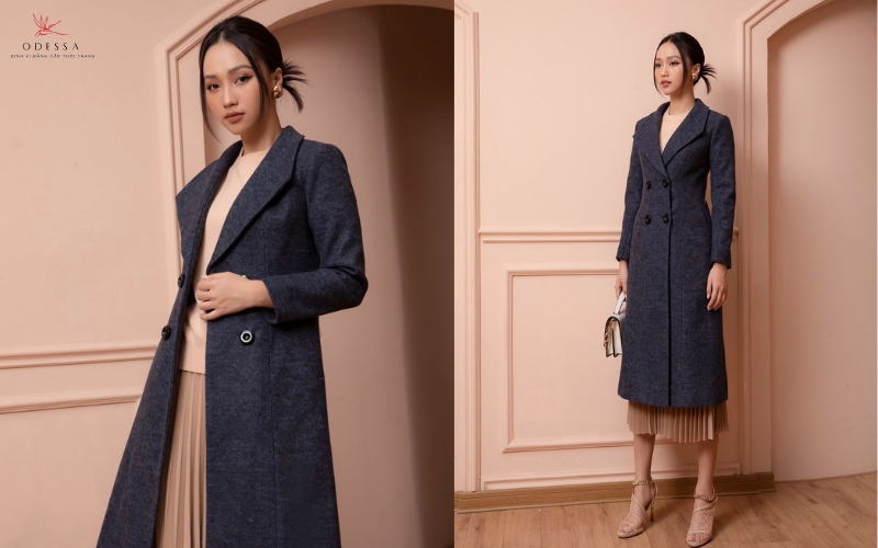 Phối đồ mùa đông - Chân váy xòe phối áo Mangto dáng dài