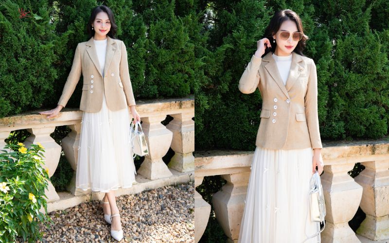 Áo vest phối cùng chân váy xòe voan