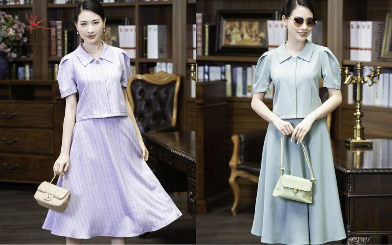 Áo sơ mi croptop kết hợp chân váy