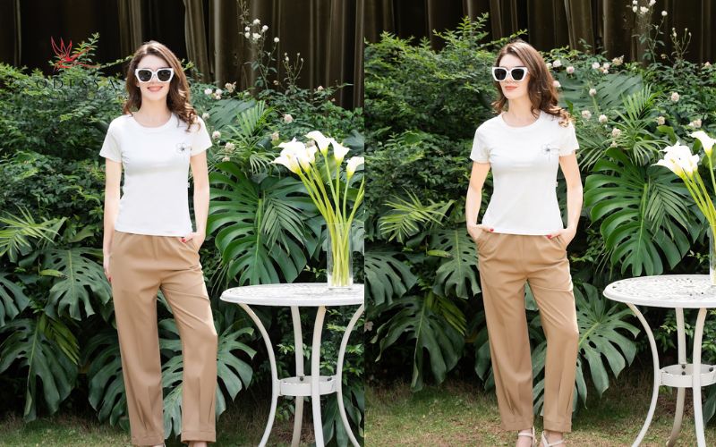 Quần tây ống rộng + Áo cổ lọ