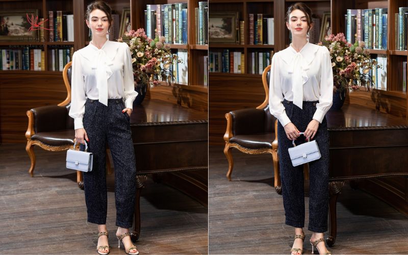 Áo lụa với quần suông