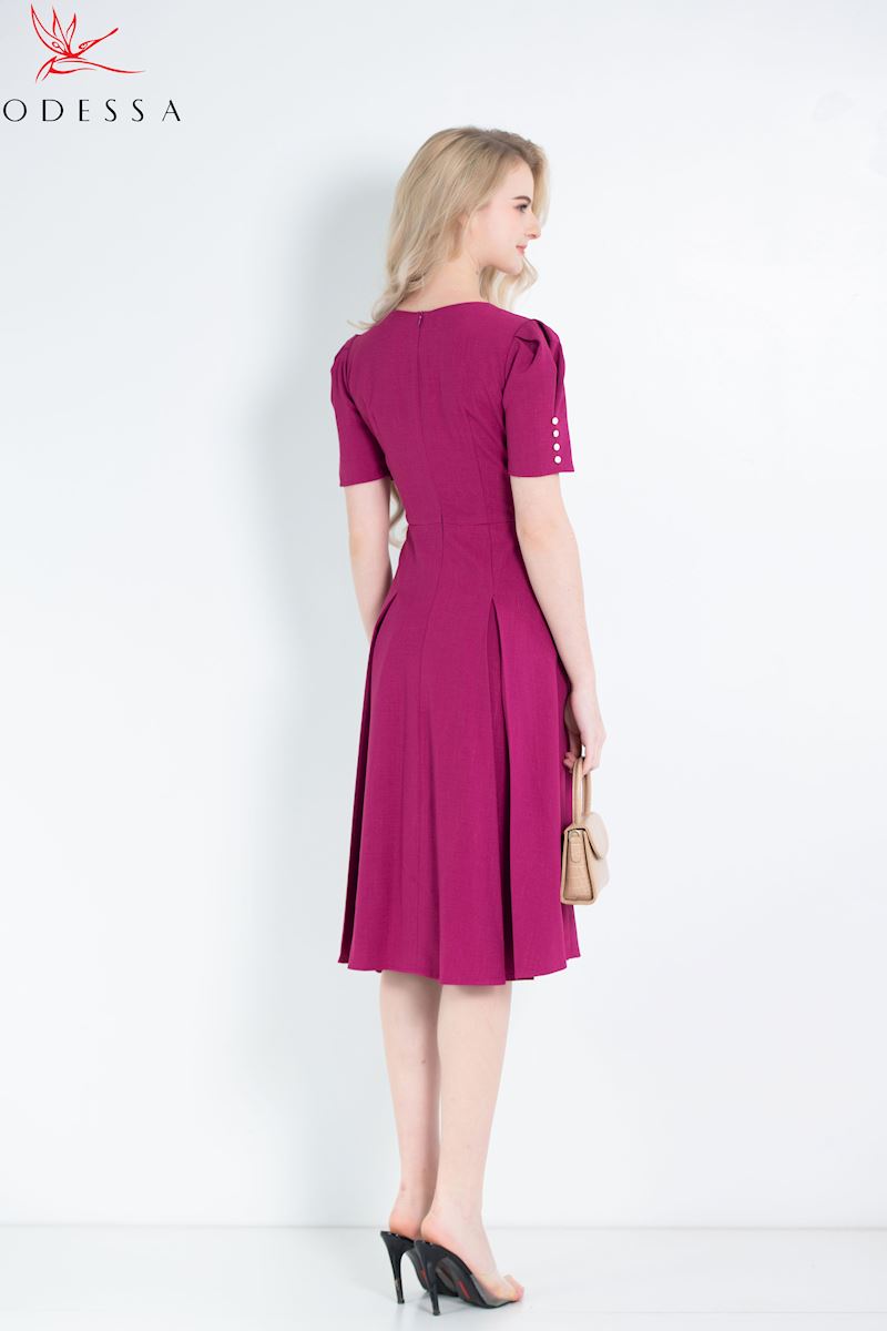 ĐẦM NỮ TAY BỒNG CỔ V DK25-058